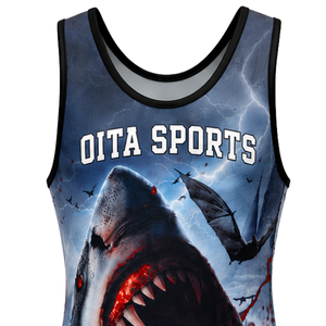 Men Navy Blue Red Sublimated Wrestling Singlet Polyester <b>Athletic</b> Sports Uniform Sleeveless Competition Training Match Wear - Product Image 4