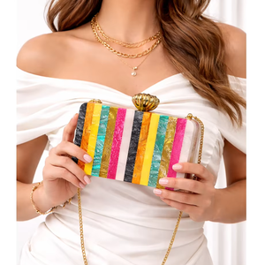Luxury Handmade Resin Clutch <b>Bag</b> for Women Pearl Beaded Evening Purse with Acrylic Cover for Weddings & Parties - Product Image 1