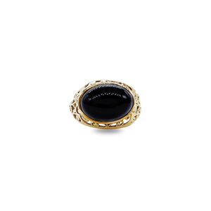<b>Gold</b> Plated Brass Filigree <b>Ring</b> with Oval Black Onyx Gemstone - Product Image 1