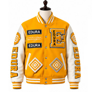 Blouson universitaire en cuir pour homme, orange et blanc, avec patch brodé lettre, style preppy, col rabattu, respirant, idéal pour l'automne - Product Image 1