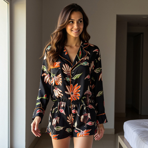 Comfortabel Luminous Luxe laies Pajama Collection Camisa de manga viscosa y pantalones cortos con bolsillos ropa de dormir sexy PJ conjunto para mujer - Product Image 1