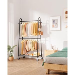 Porte-vêtements triangulaire en métal avec 4 crochets et étagère en maille, deux barres de suspension pour organiser les vêtements de lit et de chambre - Product Image 2