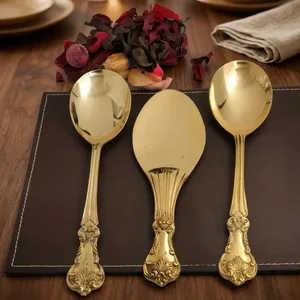 Juego de Cucharas para Servir de Latón con Acabado Dorado, 3 Piezas, Diseño Ornamentado, Cucharas para Arroz y Servir para Mesa de Comedor y Cocina - Product Image 4