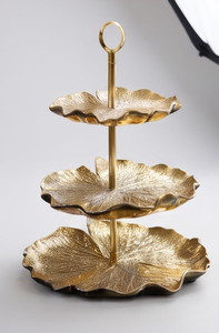 Premium Gold Metal 3 Tier Cake <b>Stand</b> with Ring Handle Leaf Shaped Pedestal Base Pastry <b>Cupcake</b> Display Tray - Product Image 2