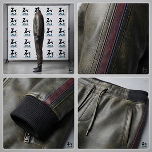 Ensemble assorti veste et pantalon en cuir vintage délavé unisexe, design personnalisé, mode streetwear, imperméable et respirant - Product Image 4