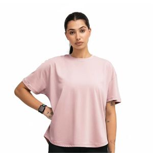 T-shirt ample rose clair pour femme, col rond, manches courtes, coupe décontractée, style chauve-souris, doux et léger - Product Image 1