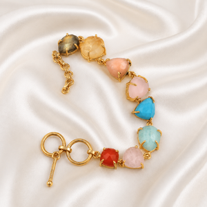 Natural Multi Gemstone <b>Bracelet</b> Handmade Prong Setting 18K Gold Plating Elegant Toggle Clasp Statement Link <b>Stone</b> Women Jewelry - Product Image 3