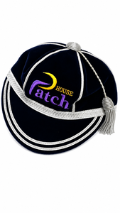 House Patch Velvet <b>Baseball</b> <b>Cap</b> 6-Panel Embroidered Logo Unisex Formal Hat <b>Black</b> with Silver Trim and Tassel - Product Image 6