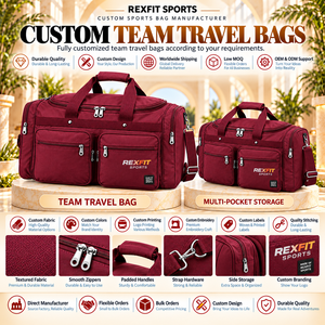 กระเป๋า Rexfit Maroon Sports Duffle พร้อมช่องใส่ของหลายช่อง กระเป๋าซิป และสายสะพายไหล่ปรับได้ - Product Image 4