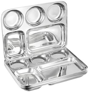 1 Plateau alimentaire rectangulaire en acier inoxydable à compartiments, empilable, idéal pour étudiants, camping et pique-niques - Product Image 5