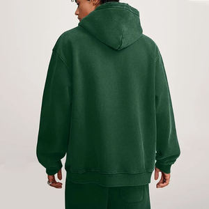 Sweat-shirt à capuche pour homme, vert uni, en polaire respirant, effet délavé, 100 % polyester, coupe classique, avec poches - Product Image 2