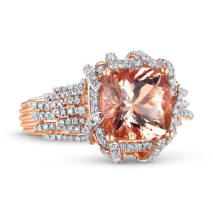 Rose <b>Gold</b> Morganite <b>Cocktail</b> <b>Ring</b> With Pave Diamond Flower Design Luxury Women Engagement <b>Ring</b> - Product Image 3