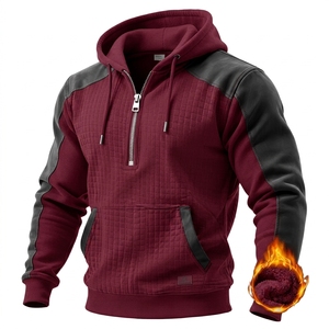 Sudadera con capucha de invierno para hombre, de forro polar 360GSM, con bloques de color y diseño de patchwork, media cremallera, cortavientos y cálida, tipo jersey, al por mayor - Product Image 1