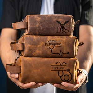 Custom Branding Genuine Leather <b>Toiletry</b> <b>Bag</b> Groomsmen Gift Travel Dopp Kit <b>Men</b> Waterproof Shaving Wash <b>Bag</b> LYG-0188 - Product Image 4