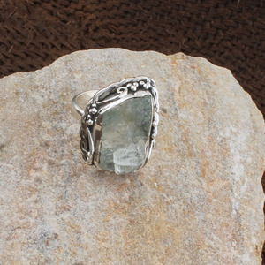 Anillo de Plata de Ley 925 Hecho a Mano con Aguamarina Punteada, Diseño Vintage Granulado, Anillo de Piedra Preciosa Natural, Joyería de Plata al por Mayor - Product Image 5