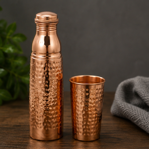 Bouteille d'eau de luxe en cuivre pur avec verre martelé unique – Design moderne, portable pour les voyages - Product Image 3