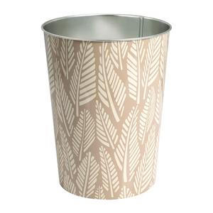 Cubo de basura metálico beige con estampado de hojas, redondo y decorativo, perfecto para el hogar, baño, dormitorio y oficina, procedente de la India. - Product Image 5