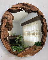 Miroir mural en bois rustique fait main LIVE EDGE STUDIO, style Art Déco, forme irrégulière, design décoratif encadré pour mariage et Diwali
