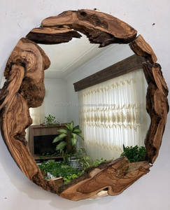 LIVE EDGE STUDIO Handmade Art Deco Rustic <b>Wooden</b> Wall <b>Mirror</b> Irregular Shape <b>Framed</b> Decorative Design for Wedding Diwali - Product Image 3
