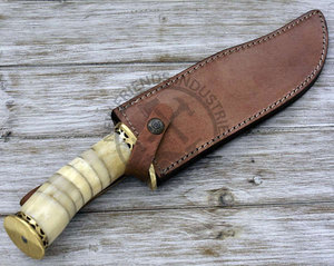 NEW FRIENDS INDUSTRIES NUEVA EDICIÓN Cuchillo Bowie de Acero de Damasco con Mango de Hueso, Punta de Caza, Cuchillo de Supervivencia, Hoja de Damasco de 9 pulgadas - Product Image 4