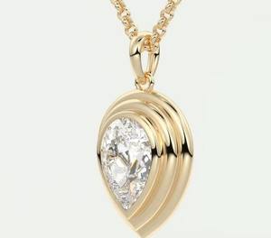 Meilleur prix pour pendentif pour femme en forme de poire, serti clos, style décoratif, avec diamant Moissanite VVS, en argent 925 plaqué or, pour les soirées - Product Image 1
