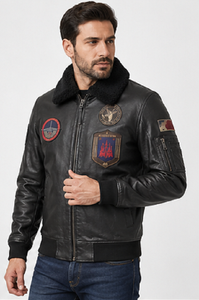 <b>Men's</b> leather bomber <b>jacket</b> <b>shearling</b> collar biker <b>jacket</b> winter aviator <b>jacket</b> premium leather <b>jacket</b> stylish <b>men's</b> outerwear - Product Image 4