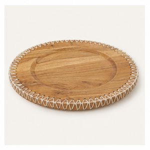 Plato Decorativo Ecológico Hecho a Mano con Madera de Acacia y Borde Cosido Rústico, Base Decorativa Natural para Eventos de Boda - Product Image 6