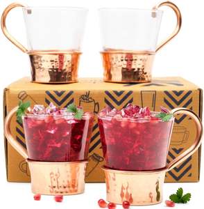 Ensemble de 4 mugs turcs pour mixologie avancée, base 100% cuivre pur et verre de qualité alimentaire, finition martelée - Product Image 3