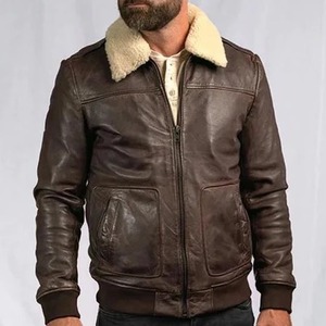 Mens Vintage A2 Brown Leather <b>Shearling</b> <b>Bomber</b> <b>Jacket</b> - Product Image 3