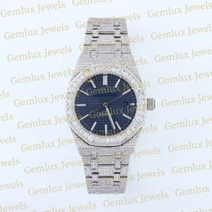 Probador de diamantes Pass de calidad superior Esfera azul D VVS Totalmente helado Moissanite Diamond Movimiento automático Reloj de hip hop para hombres - Product Image 2