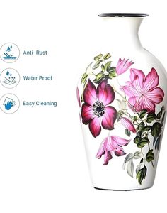 Vase en céramique floral peint à la main de luxe, vase décoratif blanc pour salon, chambre, table à manger, bureau, centre de table - Product Image 4