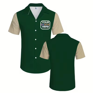 Camisa Casual Personalizable para Hombre con Diseño de Corbata y Botones, Personaliza tu Logotipo, Ligera, Verde y Blanca, para Trabajo o Playa - Product Image 1