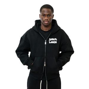 Mens Black Full <b>Zip</b> Hoodie Custom Logo Oversized Hooded Sweatshirt Heavyweight Streetwear <b>Zip</b> <b>Up</b> <b>Jacket</b> - Product Image 1