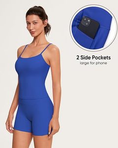 Ensemble 2 pièces de yoga pour femme : justaucorps à dos croisé et short taille haute, sans couture, bleu uni, respirant, en Spandex/Nylon, tenue d'entraînement - Product Image 3