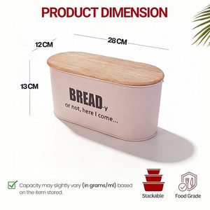 Contenedor de Pan Metálico Rosa con Tapa de Madera, Hermético, para Almacenamiento de Alimentos en la Cocina, con Frase Impresa - Product Image 3