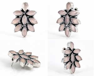 Pendientes de Plata Antigua con Múltiples Piedras y Diseño Floral, Pendientes de Botón Estilo Bohemio, Regalo para Ella - Product Image 4