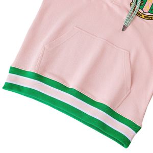 เสื้อฮู้ดสีชมพูติดกระดุม แต่งขอบสีเขียว แบบยูนิเซ็กส์ สวมใส่สบาย ปักลายตราสัญลักษณ์ สไตล์กรีก - Product Image 5