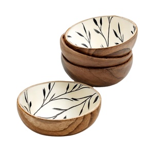 Cuenco de esmalte de vid de hoja mínima, plato de mesa de madera de Acacia hecho a mano, organizador elegante para exhibición de comedor, Buffet y Hostware - Product Image 1
