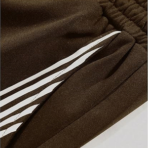 Pantalon de survêtement marron pour hommes avec rayures blanches, taille élastique, cordon de serrage, pantalon décontracté, vêtements d'automne - Product Image 5