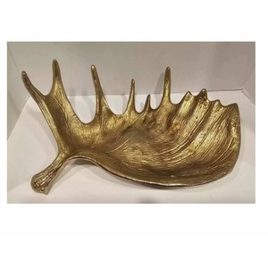 Gold Plated Antler Shape Decorative <b>Tray</b> Rustic Animal Print Design Single Piece Irregular Form - Product Image 1