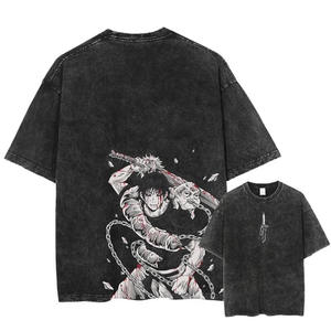Camiseta Negra Estampada de Streetwear para Hombre, Estilo Harajuku, con Gráfico de Manga Gojo, Vintage, Oversize, con Lavado Ácido - Product Image 2