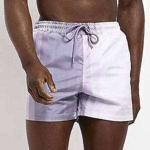 Unisex Color Blocked Quick Dry Beach Shorts With Pockets Drawstring Waist Mid Length Woven Polyester Shorts - Product Image 5