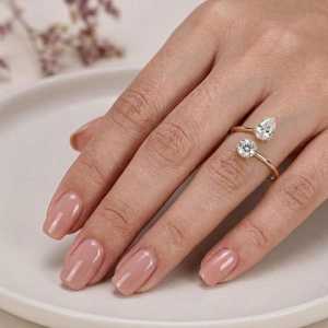 Anillo de compromiso Toi Et Moi con diamante cultivado en laboratorio de corte brillante en forma de pera y redondo, oro macizo de 10K, 14K, 18K, diseño de joyería fina E VVS - Product Image 3