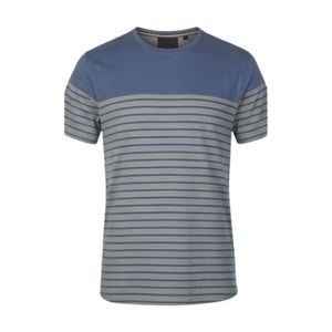 T-shirt en coton rayé horizontal bleu sarcelle et noir pour homme, col rond, manches courtes, décontracté, respirant, doux, coupe moderne, style urbain - Product Image 3