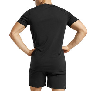 Men's Black Short Sleeve O-Neck T-Shirt And Shorts Set Slim Fit Casual Quick Dry Knitted Solid Color <b>Twinset</b> 100% Cotton - Product Image 2