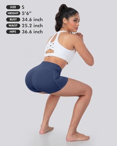Pantalones cortos deportivos de Yoga azules de cintura alta en forma de V para mujer, sin costuras, de secado rápido, 100% de poliéster, para correr, cintura elástica sólida - Product Image 5