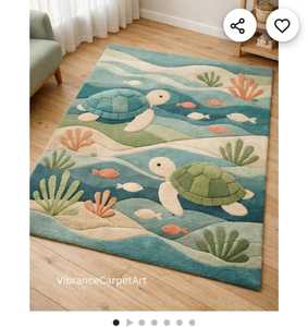 Tapis rectangulaire fantaisie Coastal Novelty, en peluche tuftée, avec dos antidérapant en caoutchouc, pour salon, motif tortue et poisson - Product Image 2
