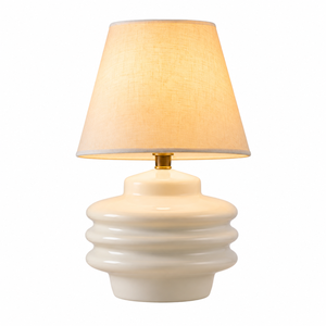 Lampe de table moderne en céramique blanche avec abat-jour en tissu, lumière d'ambiance chaude pour chambre à coucher - Product Image 1