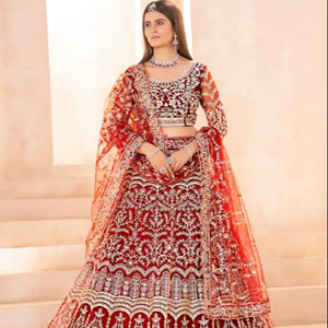 2026 Butterfly Net Modern Bride Lahenga Choli con Bordado a Máquina Elaborado, Talla Grande, Largo Regular, Corte Regular, Reciclado, Para Fiesta - Product Image 1