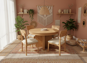 Juego de Mesa de Centro Redonda Moderna con 4 Sillas, Madera de Fresno Maciza y Chapa de MDF, Duradera y Fácil de Limpiar - Product Image 6